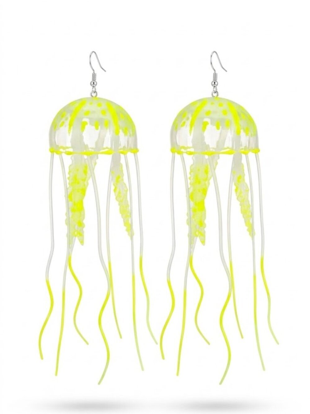 🆕 Neon Yellow Jellyfish Earrings Large Coastal Nautical Beach Lover Ocean NWOT
